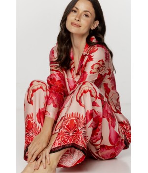 Manga amplia del pijama de Tencel rojo estampado
